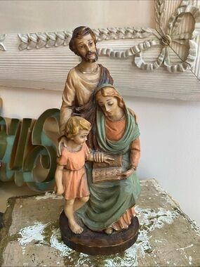 Italian Sculpture Signed ET Resin 9” Holy Family